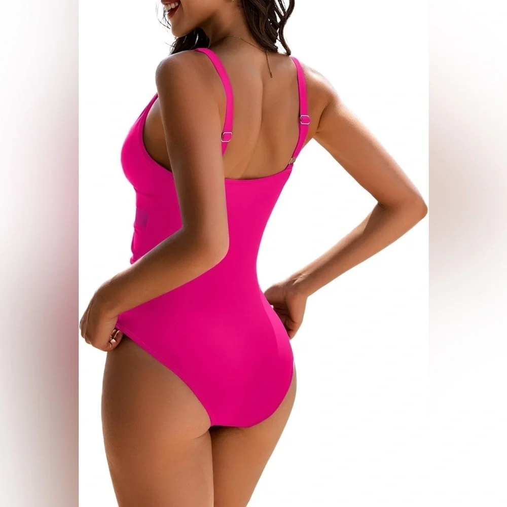 Elegant, classic pink deep V adjustable straps, tummy control,